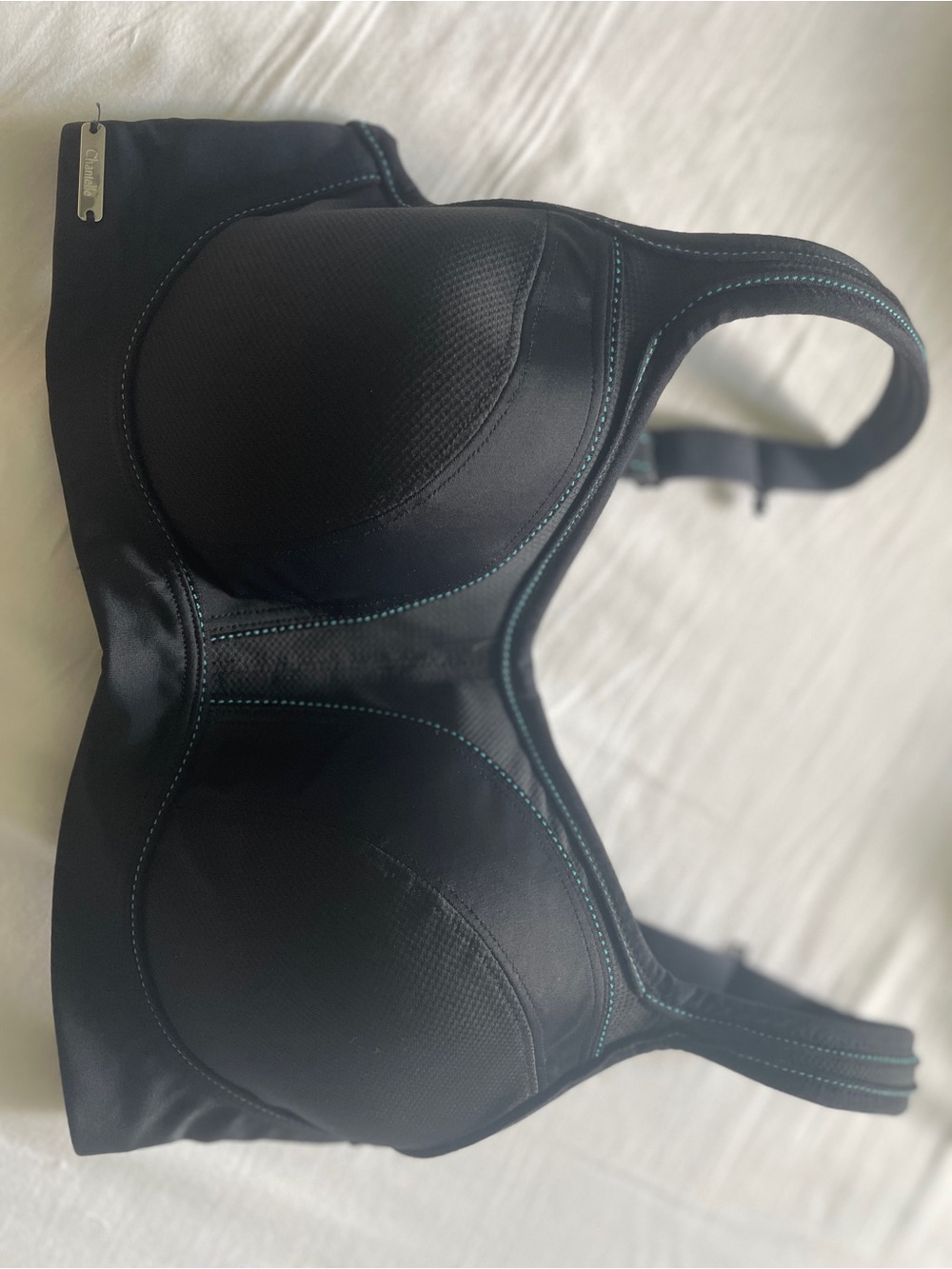 Chantelle Black Sports Bra with Teal Stitching